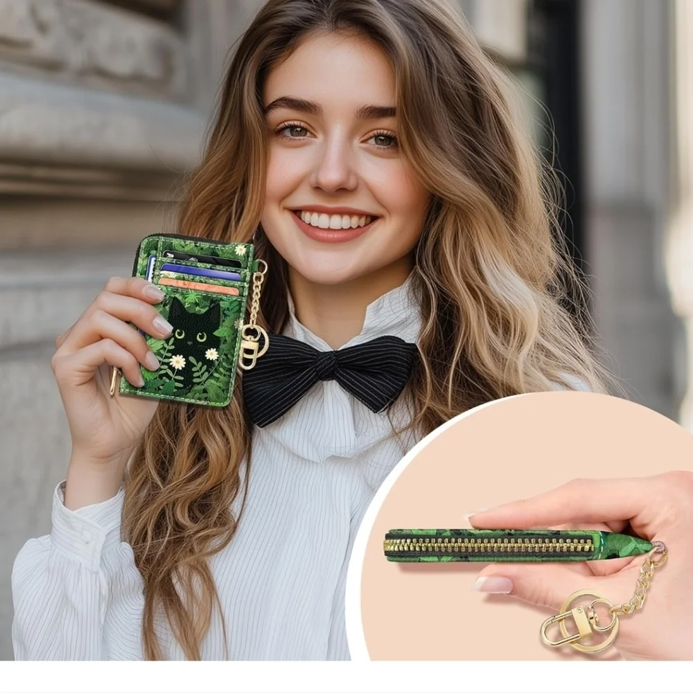 Floral Green Card Organizer Wallet